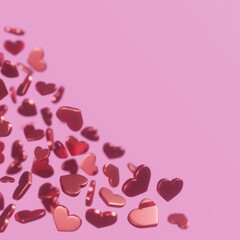 valentine background with hearts - a scattering of red hearts on a pink background - a mountain of hearts - a bunch of valentines - 3d render - romantic