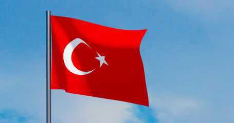 3D illustration of Turkey Flags are waving in the sky