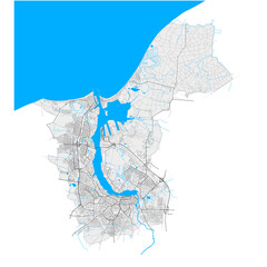Rostock, Germany Black and White high resolution vector map - obrazy, fototapety, plakaty