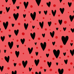 Fototapeta na wymiar Creative universal art background in doodle style for Valentine's Day. Pattern from hearts. Hand drawn textures. Trendy graphic design for banner, poster, card, cover, invitation, placard, brochure.
