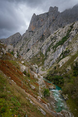 Ruta del Cares trail nature landscape in Picos de Europa national park, Spain