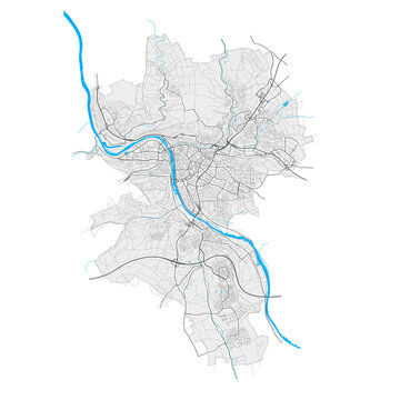 Wurzburg, Germany Black and White high resolution vector map