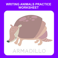 Illustration of writing insect practice worksheet. Educational printable worksheet. Exercises lettering game for kids. Vector illustration.