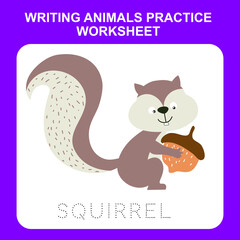 Illustration of writing insect practice worksheet. Educational printable worksheet. Exercises lettering game for kids. Vector illustration.