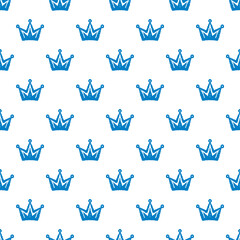 Blue small ink crowns isolated on white background. Cute monochrome royal seamless pattern. Vector simple flat graphic hand drawn illustration. Texture. © far700
