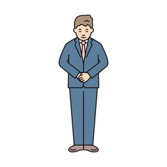 人物_男性_スーツ_全身_お辞儀_手を前に組む