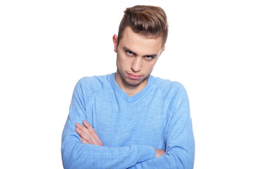 Obraz premium Portrait of handsome tired man posing on white background