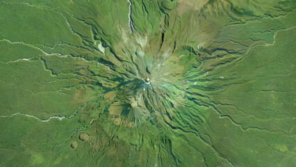 Mount Taranaki, extinct volcano egmont mountain, looking down aerial view from above, bird’s eye...