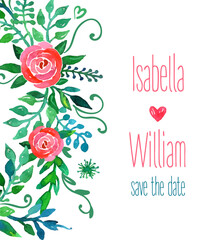 Fototapeta na wymiar Boho style wedding invitation template. Watercolor illustration.
