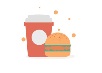 hamburger with a cola cup isolate white background flat design