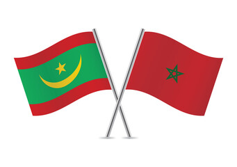 Mauritania and Morocco flags. Mauritanian and Moroccan flags isolated on white background. Vector illustration.