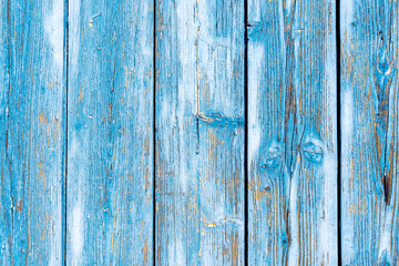 Fototapeta na wymiar Turquoise blue old weathered wooden board wall surface texture