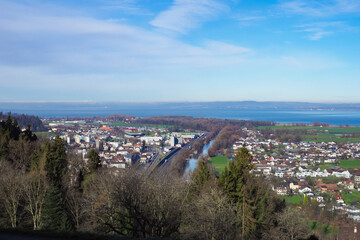 Fototapeta na wymiar Panoramic view from the hills towards Lake Constance, Switzerland