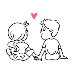A valentine illustration about boy and girl holding by hands.