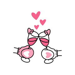 An icon of pair of glasses of champagne in mittens hands.