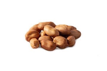 Handful of raw peanuts on white isolated background
