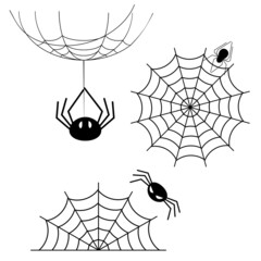 Spider on a web. Set of vector design elements isolated on a white background.
