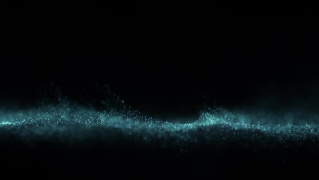 Shimmering glitter particles waving motion on dark black copy space background seamless loop animation.