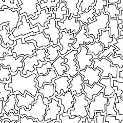 seamless pattern in black and white colors of geometrically irregular shapes arranged in a chaotic order for prints on fabrics, clothing, packaging and for interior decoration