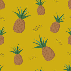 Seamless pattern with pineapple. Yellow background. Vector illustration