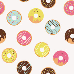 Fototapeta na wymiar Seamless pattern with donuts in multicolored glaze
