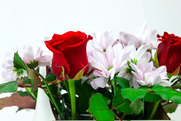 bouquet of flowers in a basket close-up