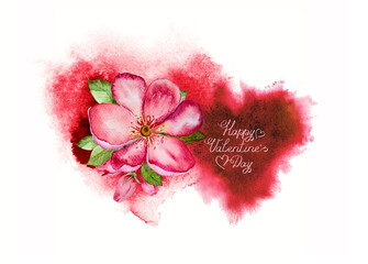 Colorful Valentine's day hearts with pink blossom and green leaves