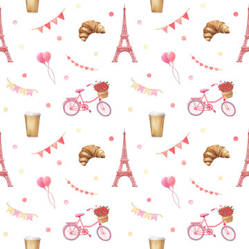 Romantic hand-drawn watercolor seamless pattern