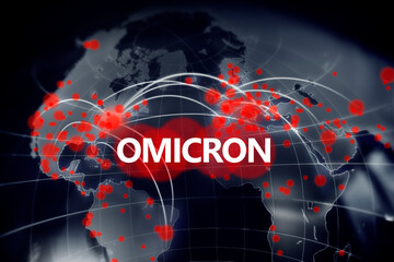 Omicron coronavirus spreading over graphic world map