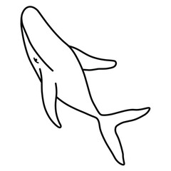 Humpback whale minimalist simple outline vector logo illustration. Isolated contour whale drawing on white background