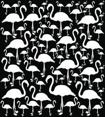 Pink flamingo bird vector silhouette illustration isolated on black background. Luxury background animal theme. Wallpaper birds pattern.