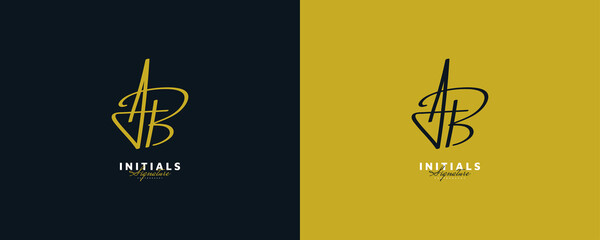 Elegant and Minimal Initial A and B Logo Design with Handwriting Style. AB Signature Logo or Symbol for Wedding, Fashion, Jewelry, Boutique, Botanical, Floral and Business Identity