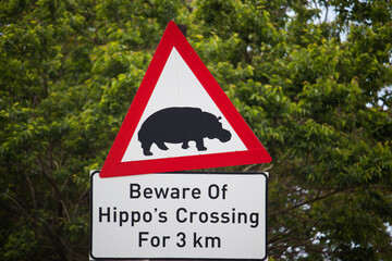 Beware of Hippos road sign