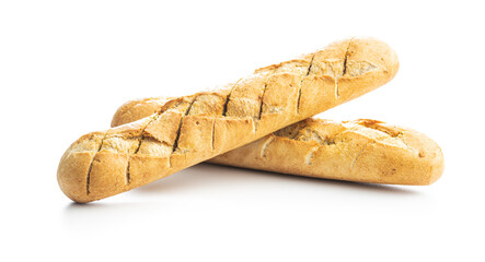 Roasted baguette with garlic butter. Crunchy sliced garlic bread.