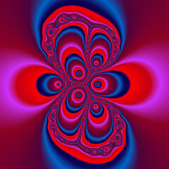Red blue purple fractal, abstract background with flowers