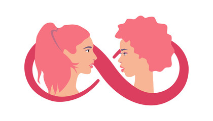 Same-sex love. Valentines day. Valentine card. Women in love. Same-sex couple. Love you for infinity