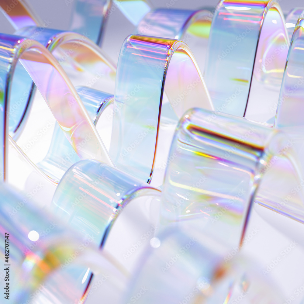 Wall mural abstract glass elements background, 3d rendering futuristic gradient colorful shapes