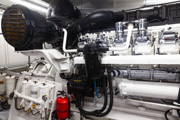 Marine engine installed inside a luxury yacht.