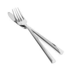 New shiny fork and knife on white background