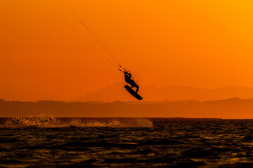 Sunset kiteboarding