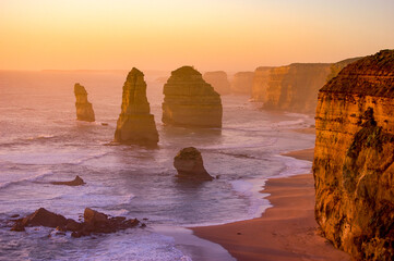 A sunset view of the 12 apostles in Australia