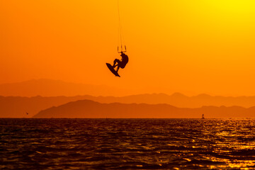 Sunset kiteboarding