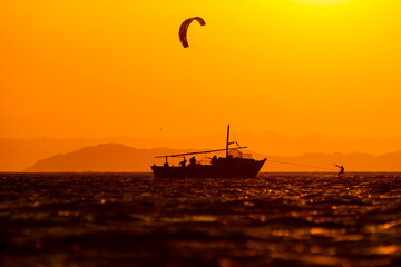 Sunset kiteboarding