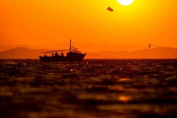 Sunset kiteboarding