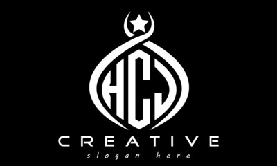Naklejka na ściany i meble HCJ three letters monogram curved oval initial logo design, geometric minimalist modern business shape creative logo, vector template 