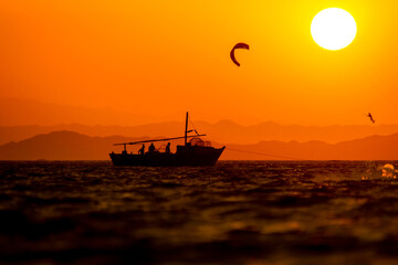 Sunset kiteboarding