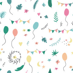 birthday celebration, balloons, decoration vector seamless pattern