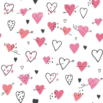 heart shape simple vector seamless pattern, valentine's day background