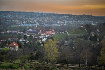 Troja Castle with garden and Chapel of St Claire at sunset, Prague, Czech Republic