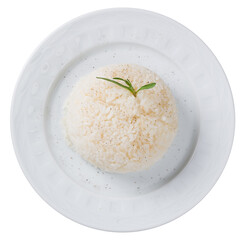 A plate of rice. Turkish style rice dish. Isolated on white background.